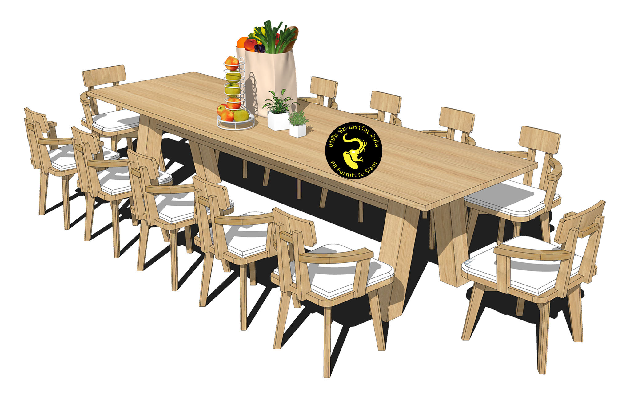 ชุดโต๊ะกินข้าวไม้สัก 10-12 ที่นั่ง