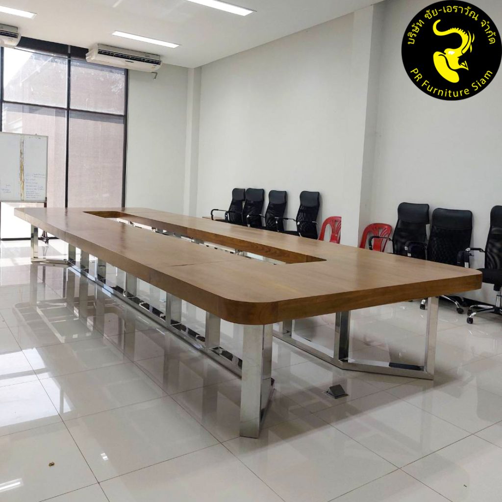 โต๊ะประชุมไม้สักขาสแตนเลส ขนาดใหญ่พิเศษ