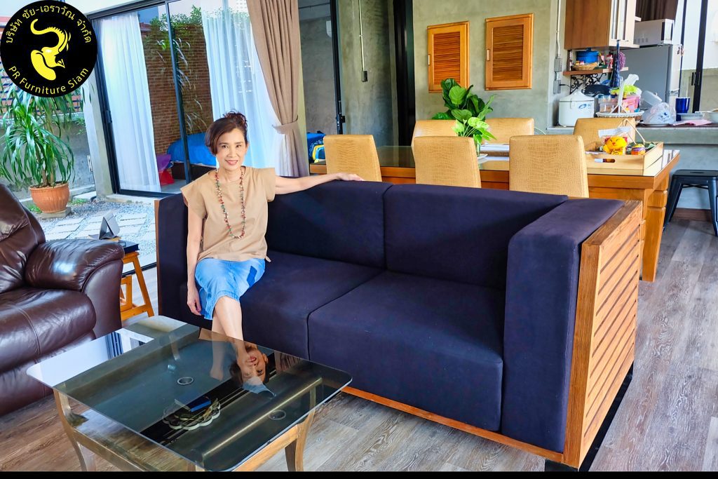 รีวิวลูกค้า โซฟาไม้สักเบาะน้ำเงิน