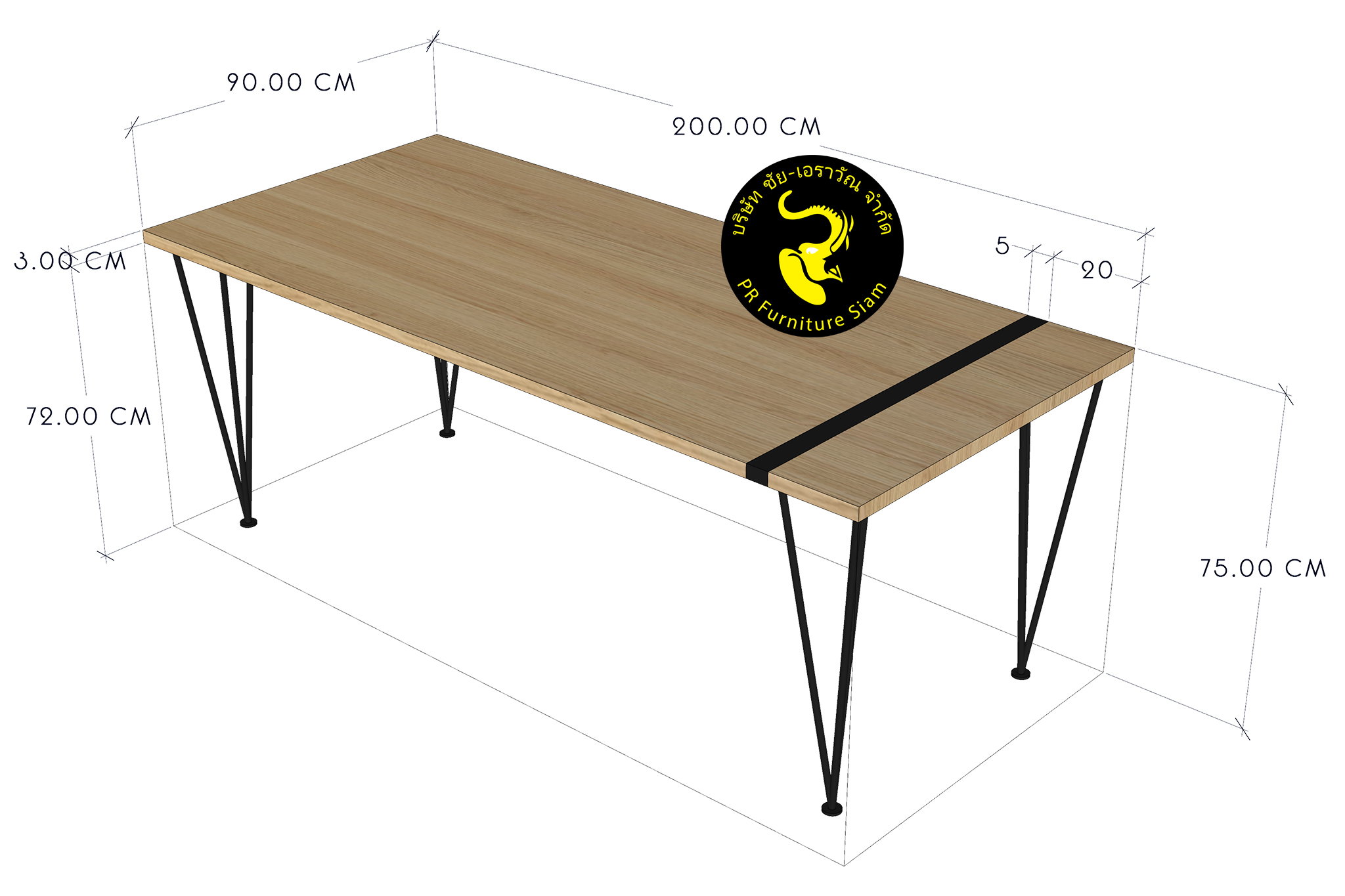 โต๊ะไม้สักขาเหล็กเส้น TB-01T