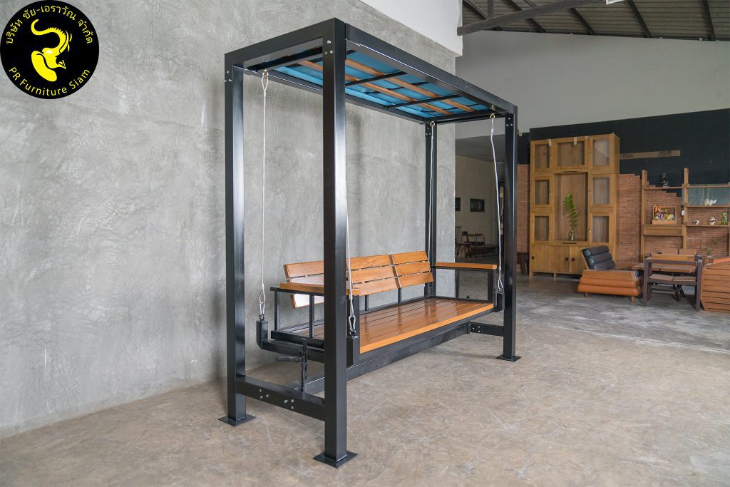 ชิงช้าไม้สักหลังคาสีฟ้า พร้อมเบาะผ้า Outdoor 4 ภาพตัวอย่างชิงช้าไม้สั่งทำ