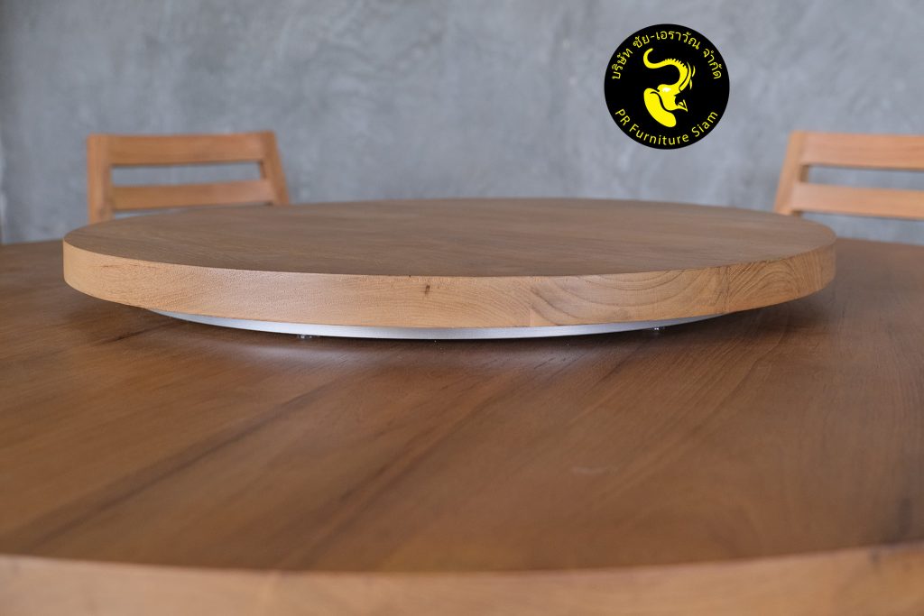 แบบโต๊ะกลมไม้สัก โต๊ะกลมกินข้าวไม้สัก แบบโมเดิร์น หน้าโต๊ะหมุนได้