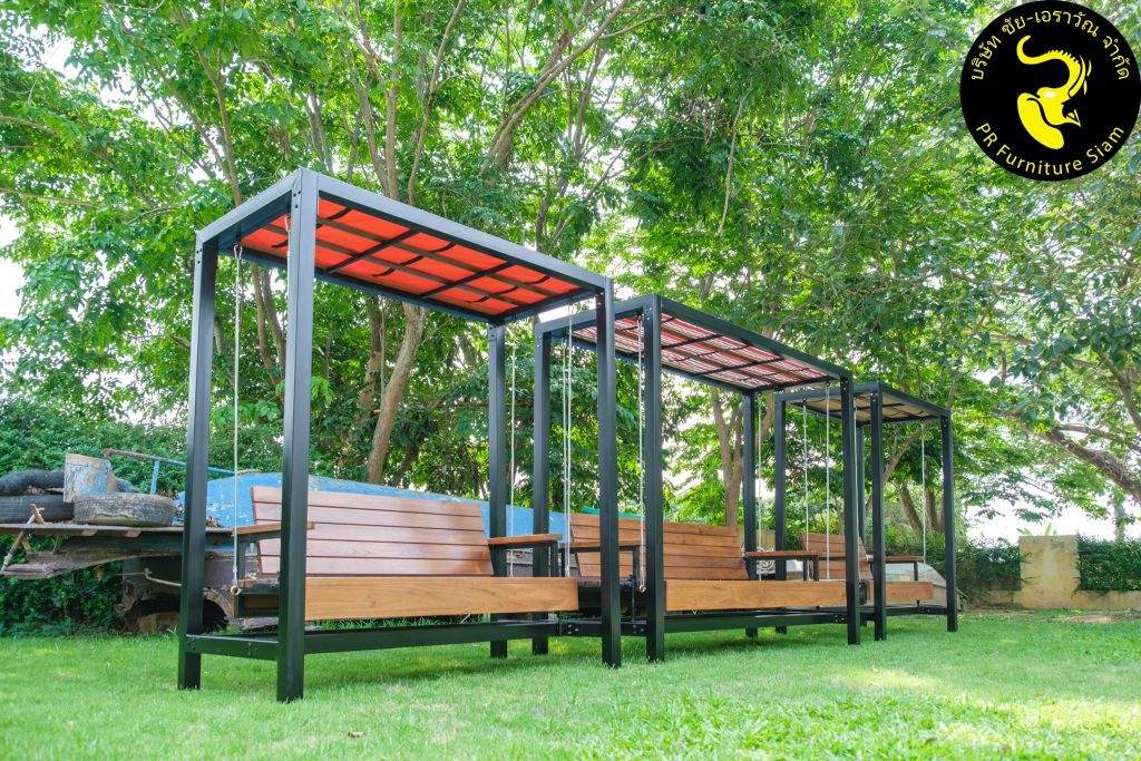 ชิงช้าไม้มีหลังคาผ้าใบ 3 ชุด ริมสระ ชิงช้าไม้มีหลังคา หลังคาผ้าใบ 3 ชุด ริมสระ งานรีสอร์ท ชิงช้า outdoor
